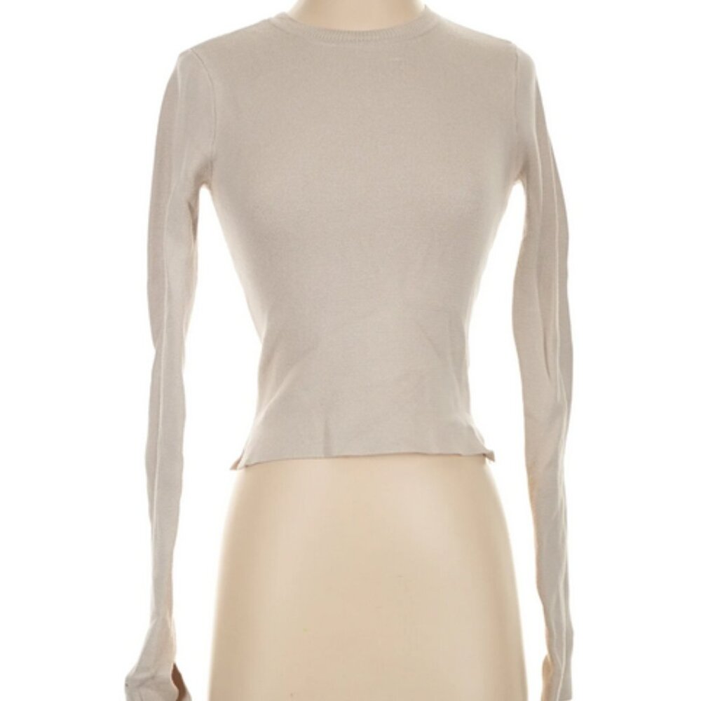 Abercrombie & Fitch Beige Long Sleeve Top with Split Hem